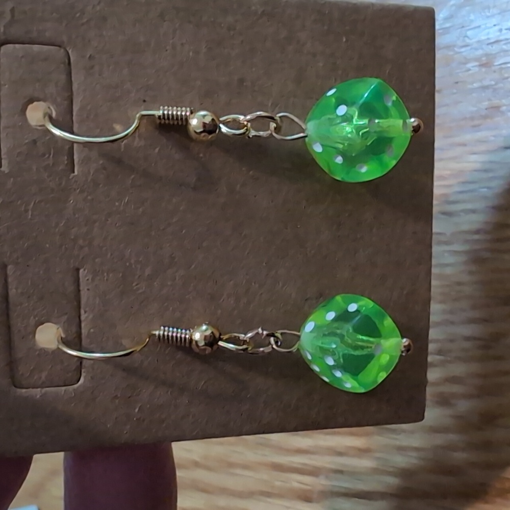 Green Dice Earrings - Picture 2 of 2